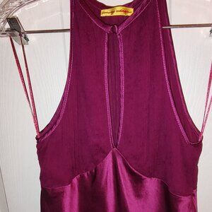 CATHERINE MALANDRINO SILK/COTTON CAMISOLE TWO FABRIC TEXTURES MAGENTA PINK SMALL